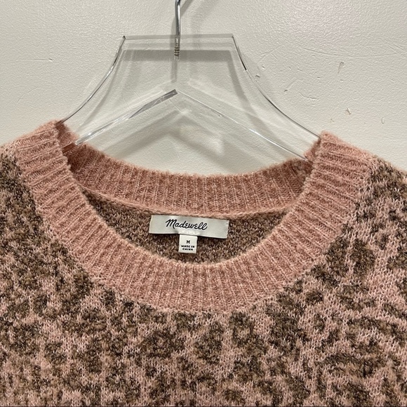 Madewell Shrunken Pullover Sweater in Leopard Tan Pink Meriono Wool Medium - Picture 6 of 9